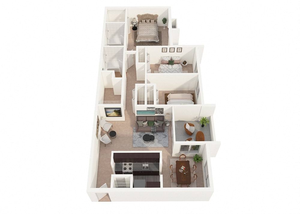 Aspen Hill Apartments - Three Bedroom Deluxe Floor Plan Picture